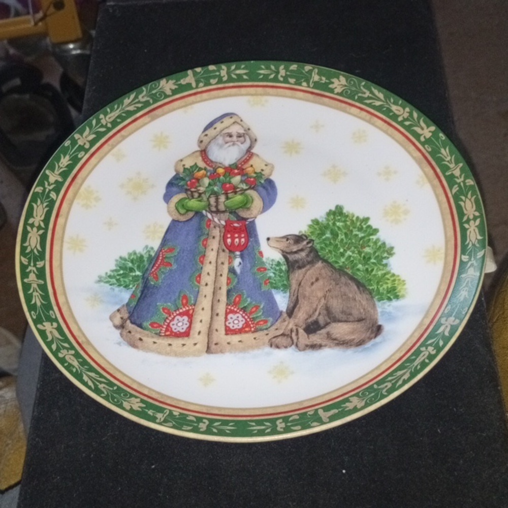 Festive Santa and Dog Decorative Plate, Certified International